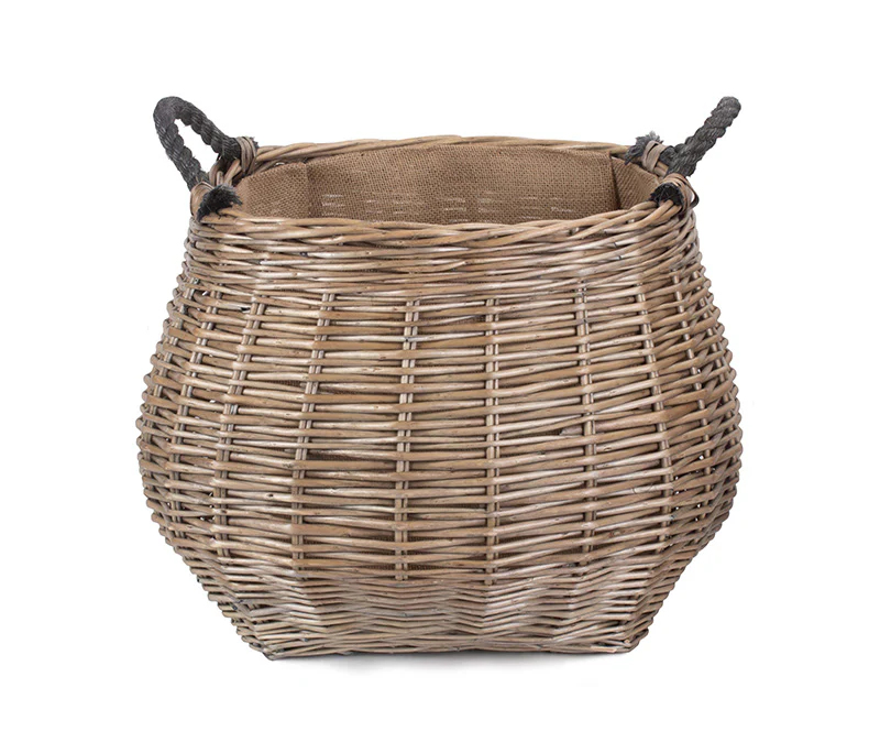 Curve-sided Antique Wash Hessian Lined Log Basket - Image 2