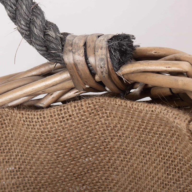 Curve-sided Antique Wash Hessian Lined Log Basket - Image 3