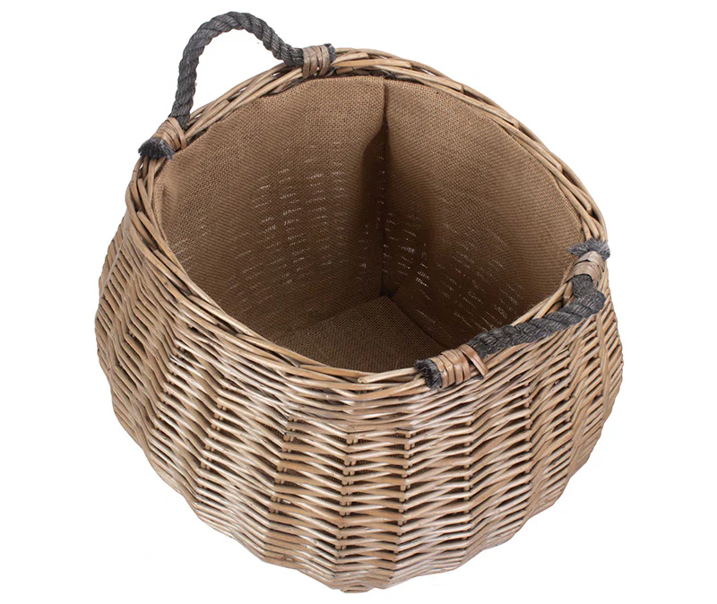 Curve-sided Antique Wash Hessian Lined Log Basket - Image 4