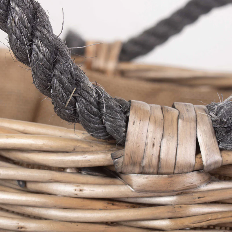 Curve-sided Antique Wash Hessian Lined Log Basket - Image 5