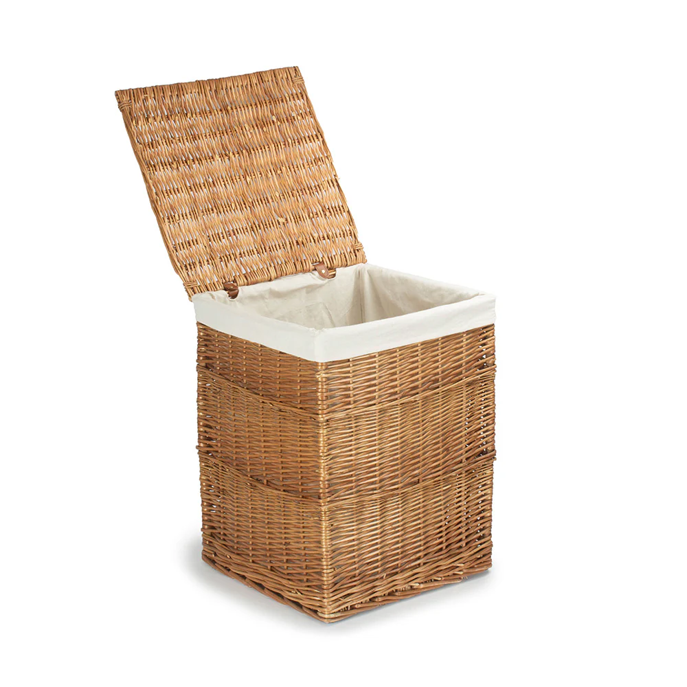 Light Steamed Square Laundry Basket With White Lining - Image 10