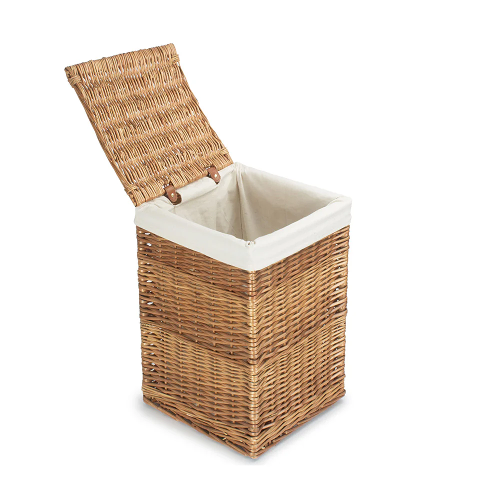 Light Steamed Square Laundry Basket With White Lining - Image 7