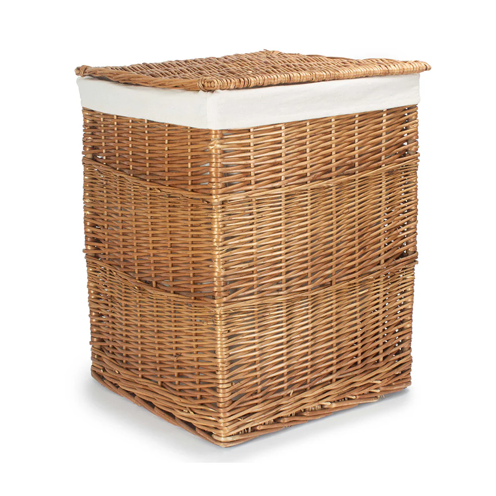 Light Steamed Square Laundry Basket With White Lining - Image 9