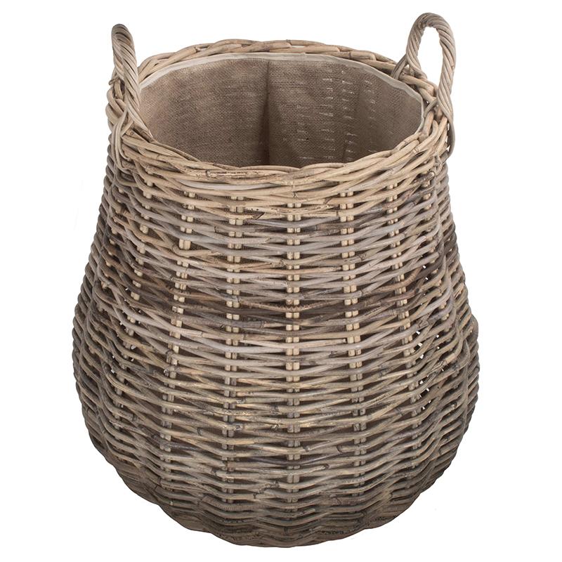 Pot-bellied Hessian Lined Rattan Log Basket - Image 3
