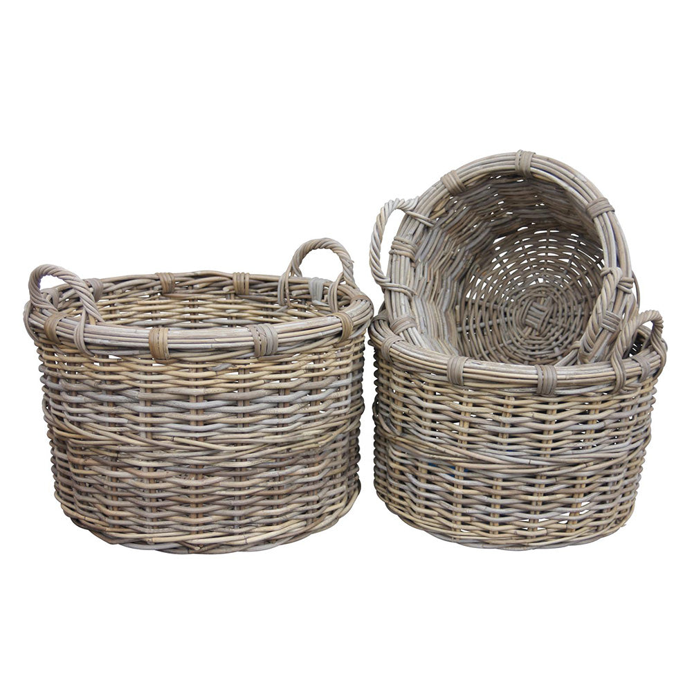 Set of 3 Round Baskets with Ear Handles - Image 2